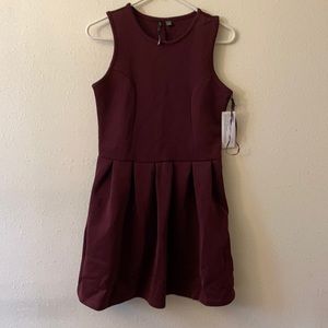 NWT RD Style Sleeveless Burgundy Pleated Dress